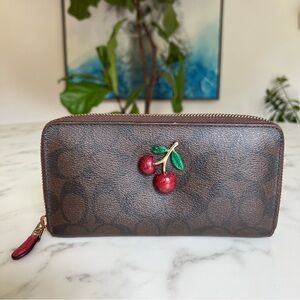 Coach Accordion Zip Wallet In Signature Canvas With Fruit F73081 3D Cherry